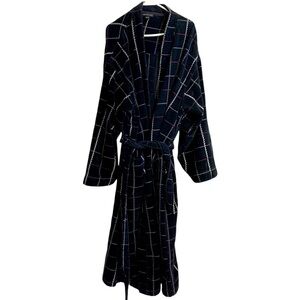 Britches Terry Towel Bathrobe black with red white & gray, 2 pockets